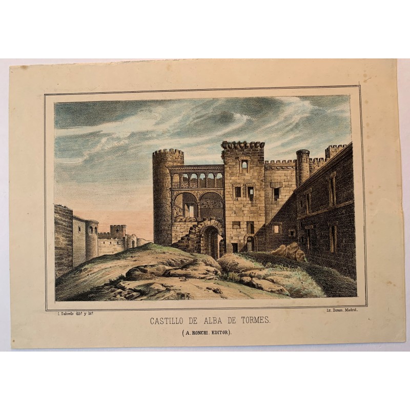 Schloss der Herzöge von Alba in Alba de Tormes, Salamanca - Antike Lithographie
