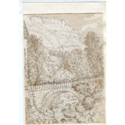 Landschaftszeichnung mit einer alten Brücke und einem Richuelo in der Nähe von Torquay