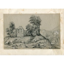 Scotland. Kildrummy Castle. Drawing of 19th-century ruins