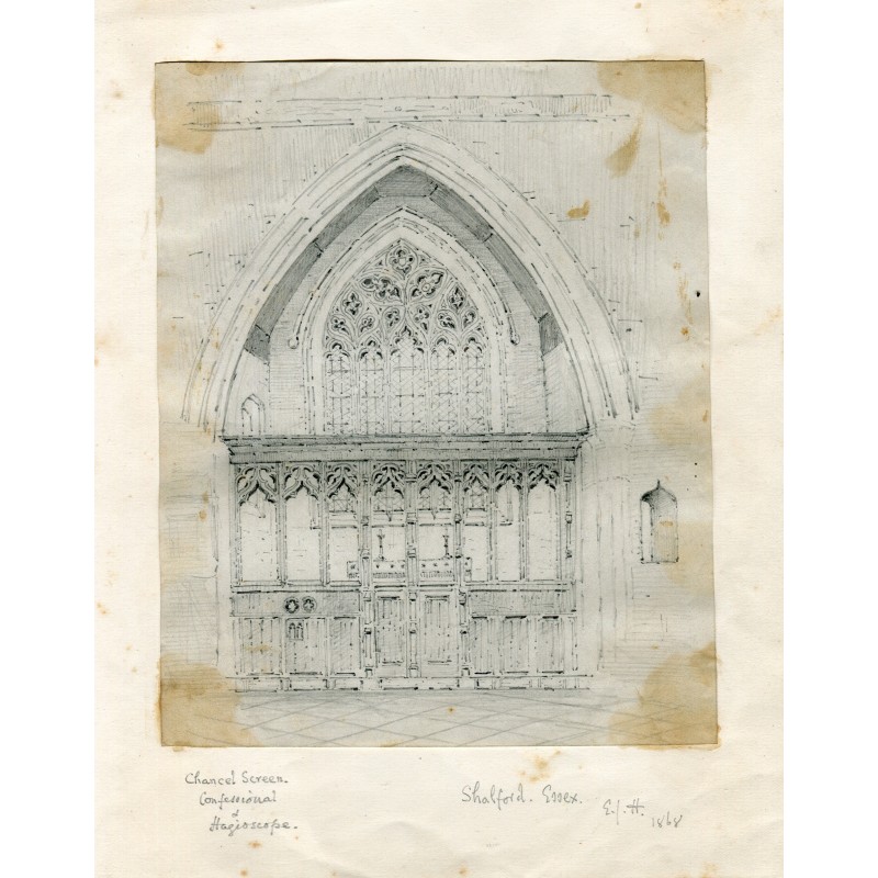 England. Essex. Chancel Screen Confessional. in Shalford. Drawing 1868.