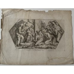 Bibbia. Adorazione dei Magi. Disegnata e incisa da Petrus Aquila.