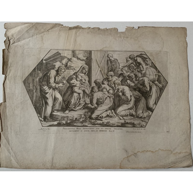 Bible. Adoration des Mages. Dessiné et gravé par Pierre l'Aquila.