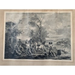 Country scene, lithograph, Dutch school.