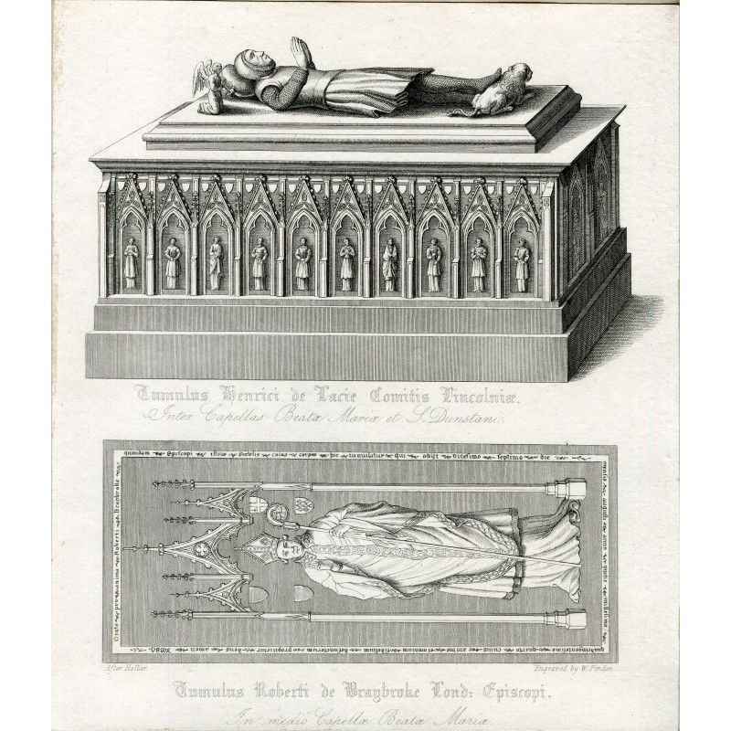 Tomb effigies of Henry Lacy, 5th Earl of Lincoln, Robert Braybrooke (Braybroke) Engraving.
