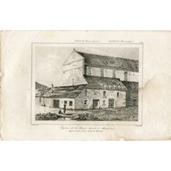 Incisione del XIX secolo della chiesa di La Basse nella Francia merovingia. Beauvais antica.