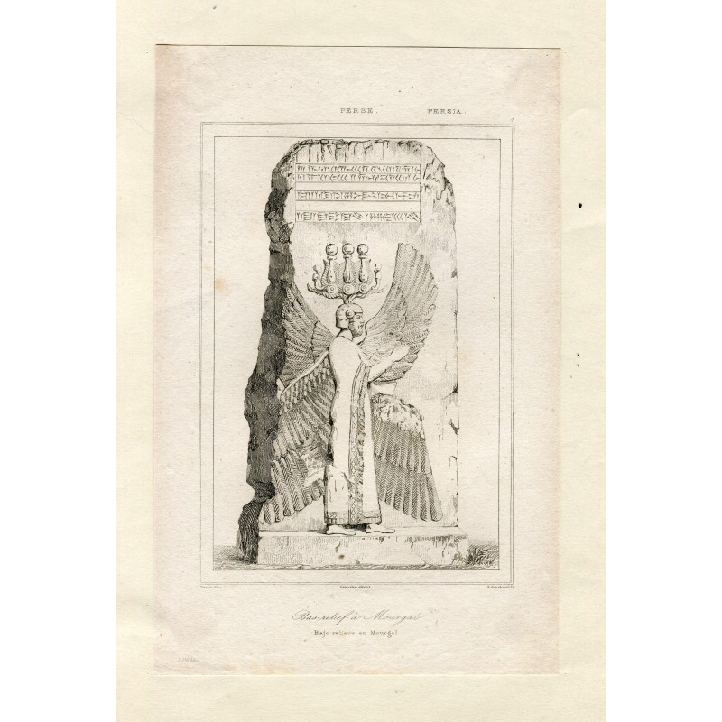 Persia. Bajo-relieve en Mourjal grabado por Gaucherel de un dibujo de Vernier