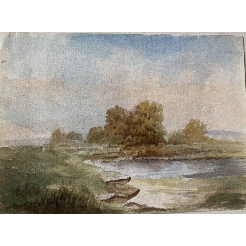 19th-20th century English watercolour. River landscape. Anonymous.