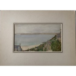 19th-20th century English watercolor. Coastal scene. Illegibly signed.