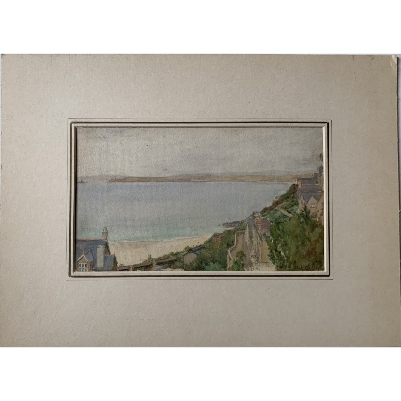 19th-20th century English watercolor. Coastal scene. Illegibly signed.
