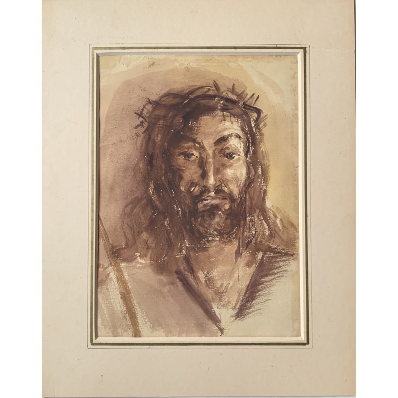 Ecce Homo, excellent dessin à l'aquarelle du XIXe-XXe siècle.