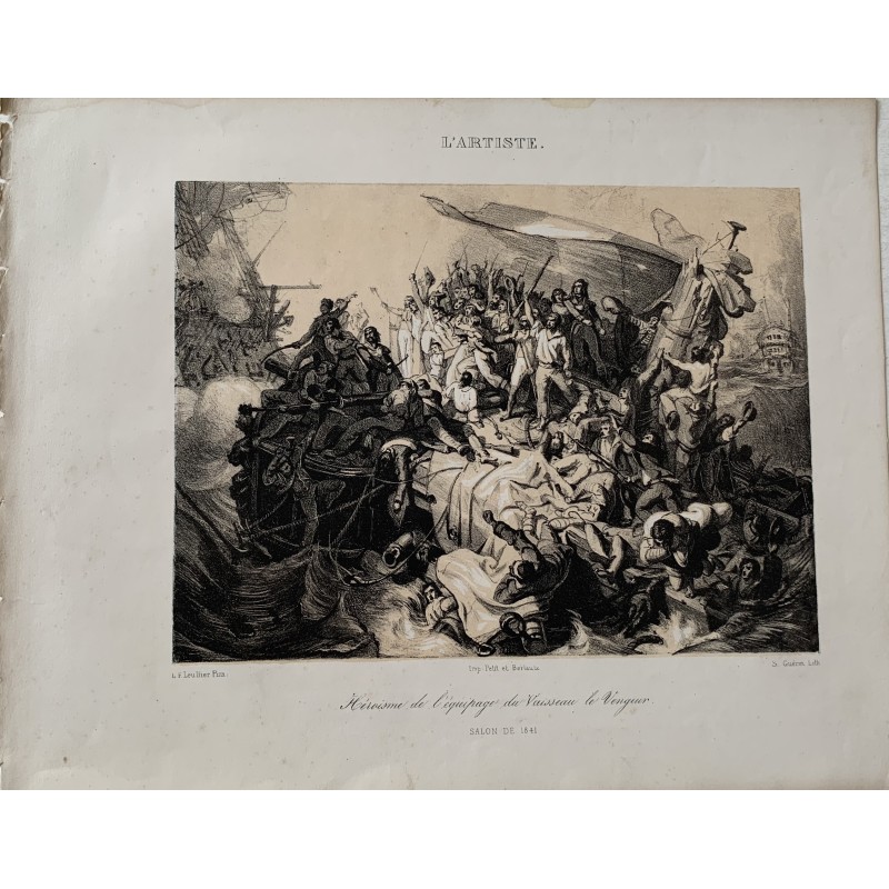 Heroisme de l'equipage du Vasseau le Vengeur. Lithographie 1841