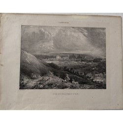 Litografia Vue du Chateau D'eu di Frey da un disegno di Paul Huet. 1834