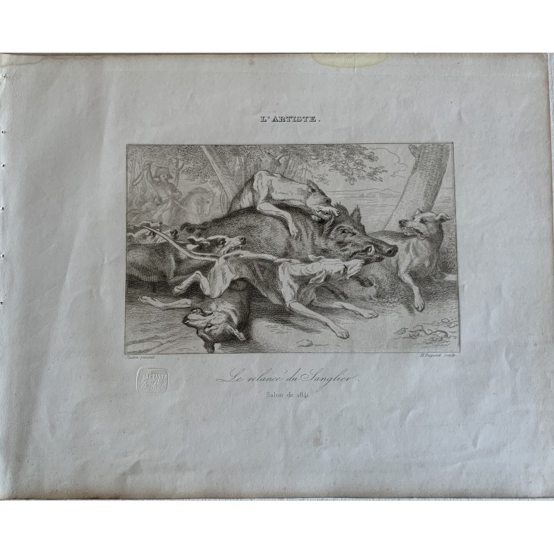 Le Relance du Sanglier engraved by Louis Pierre Dupont from a drawing by Jadin.