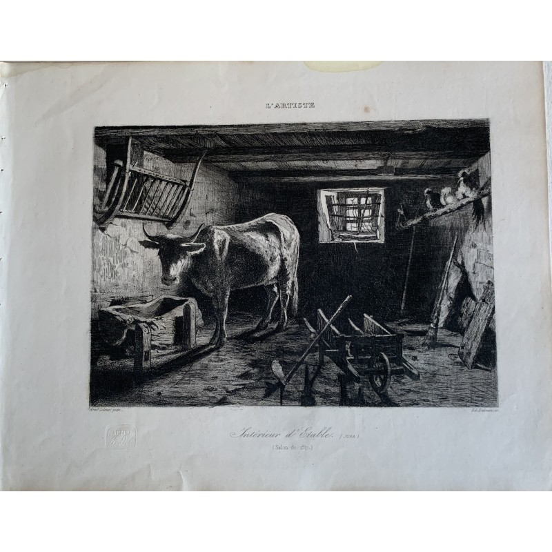 Interieur d'Estable grabado por Ed. Hedouin de una obra de Armand Leleux, editada 1841.
