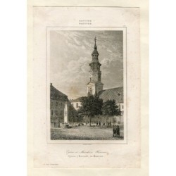 Deutschland. Kirche und Markt in Hannover. Kupferstich von Lemaitre, 1852