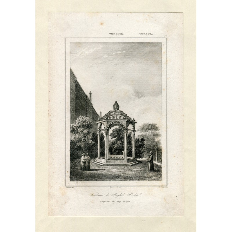 Tombeau de Raghib Pacha gravé par Charles Lalaisse d'après un dessin de Dumouka.