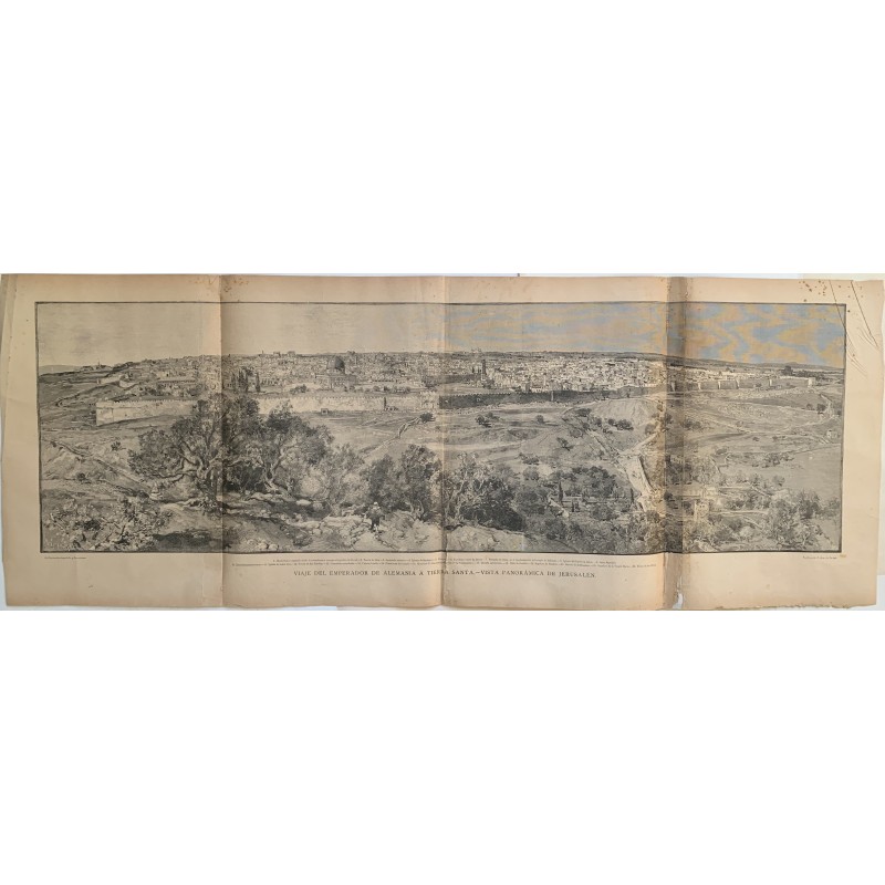 Ottima incisione su legno della pianta cartografica della città di Gerusalemme del 1898