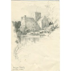 Inghilterra. Chiesa di Santa Croce vista dal fiume. Disegno a matita.