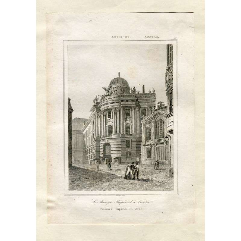 Austria. Le manege Imperiala Vienne grabado por Lemaitre