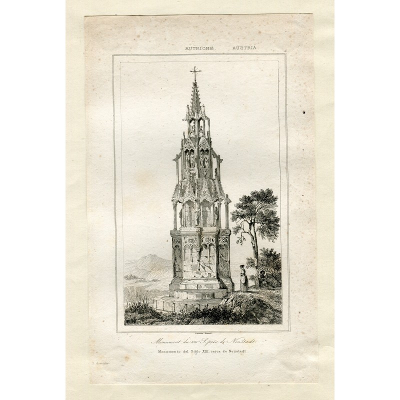 Austria  Monument du xiii siecle pres de Neustadt. Grabado por Lemaitre, 1842