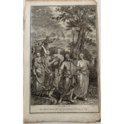 Bibbia. Un angelo avverte Lot della distruzione di Sodoma. Incisione di H. Fletcher.