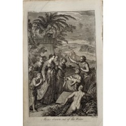 Bible. Moses is taken out of the water. Engraving by J. Basire, 17th century