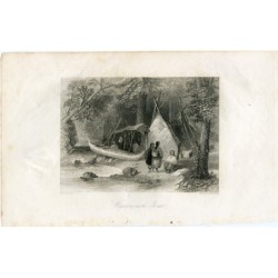 Wigwam nella foresta, xilografia, pubblicata da WH Bartlett nel 1840