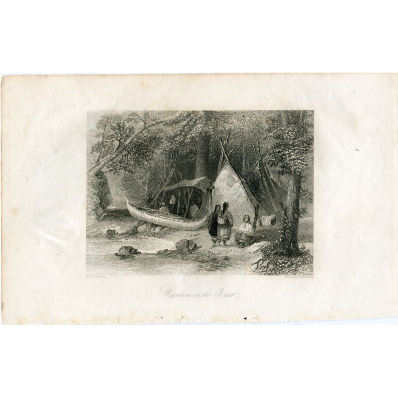 Wigwam nella foresta, xilografia, pubblicata da WH Bartlett nel 1840