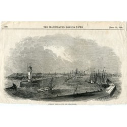 Porto di Lowestoff, porto peschereccio con i miglioramenti. Incisione xilografica.