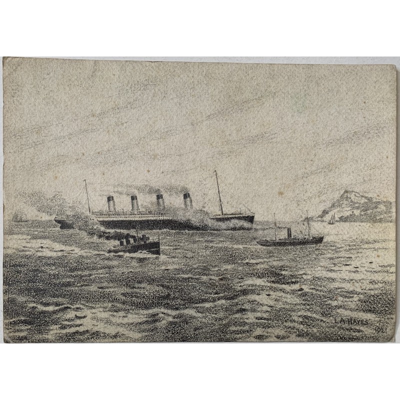 Seelandschaft mit Booten. Zeichnung signiert und datiert 1921.