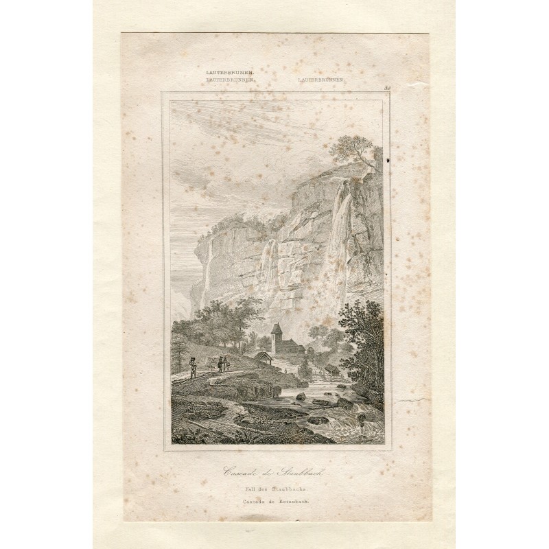 Suisse. Lauterbrunnen. Cascade du Staubach. Gravure