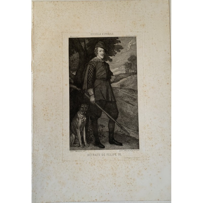 Retrato de Felipe IV grabado por Bartolomé Maura sobre obra de Velazquez.