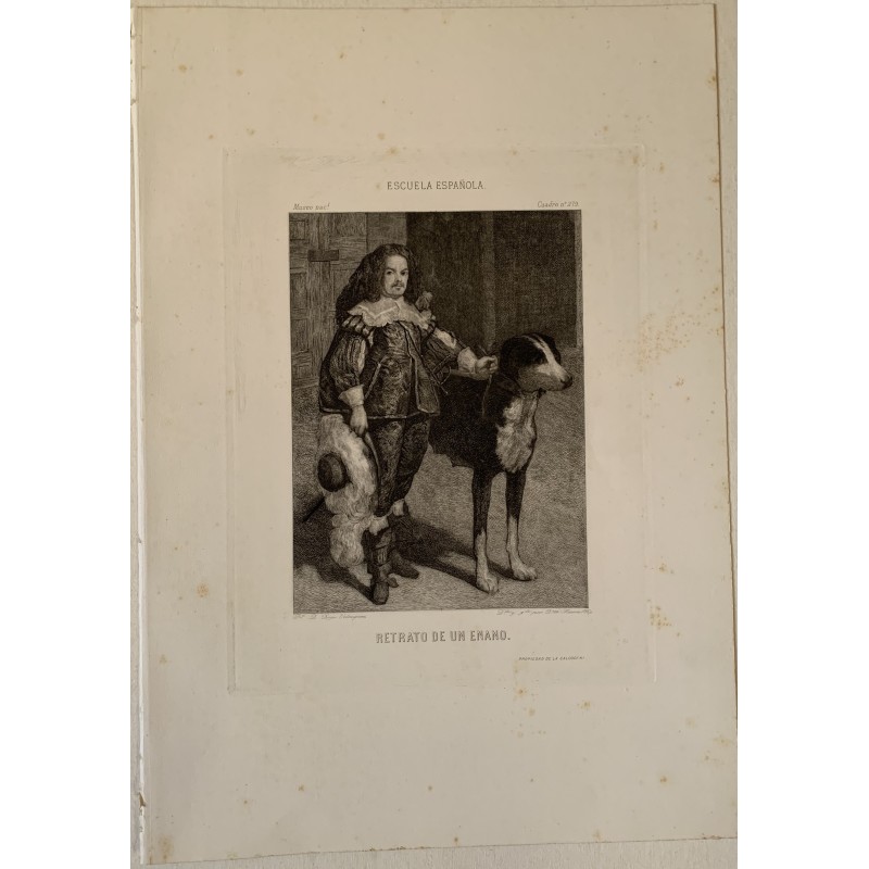 Portrait d'un bouffon avec un chien par Bartolomé Maura (1844-1926) d'après une œuvre de Velazquez.