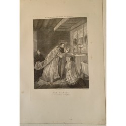 San Benedetto al sacrificio della Messa, incisione di Navarrete da un'opera del Rizzi.