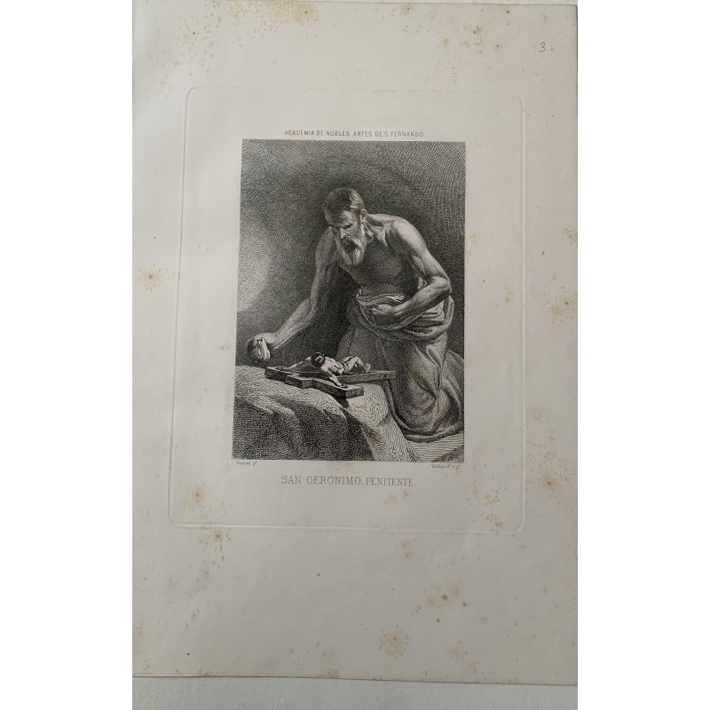 Saint Jerome the Penitent, work of Tristan, drawn and engraved by Vallejo