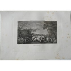 Jakob und Laban mit den Herden. Kupferstich nach einem Werk von Orrente von Alegre und einer Zeichnung von F. Olmos.