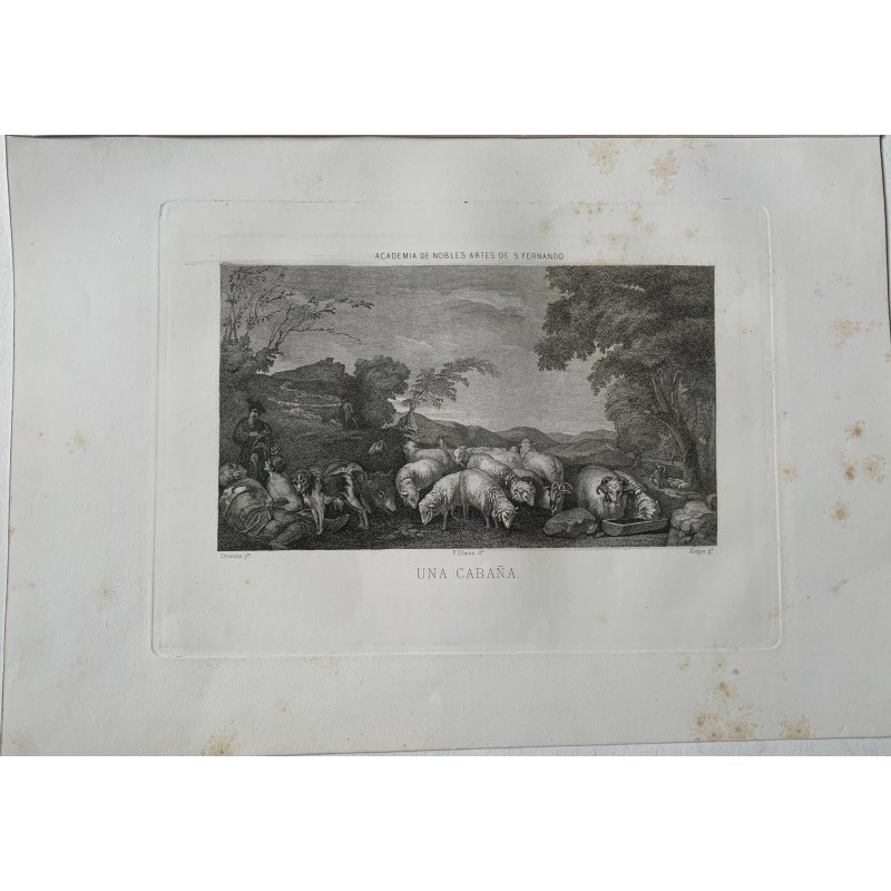 Jacob and Laban with the flocks. Engraving based on a work by Orrente by Alegre and drawing by F. Olmos.