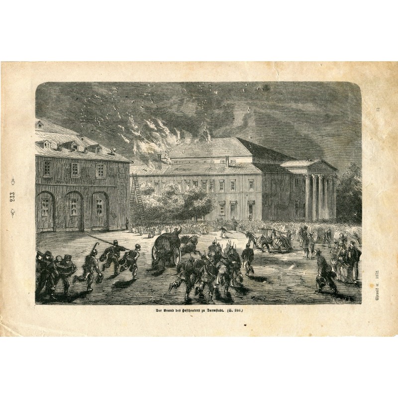 Germany Fire at the Darmstadt Theater in Holzstich