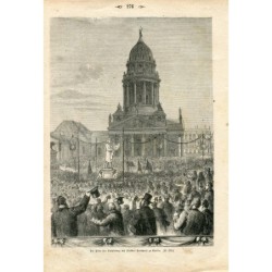 The celebration of the unveiling of the Schiller monument in Berlin. 19th-century engraving.