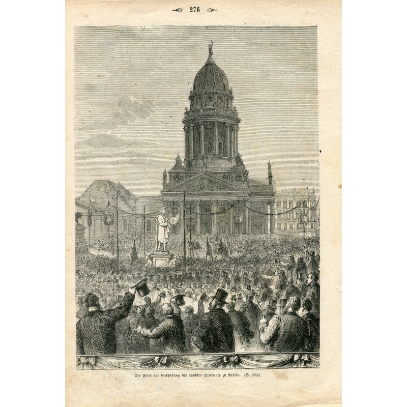La célébration de l'inauguration du monument Schiller à Berlin. Gravure du XIXe siècle.
