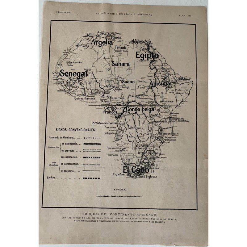 Sketch of the African continent 1898 by the Spanish and American Illustration