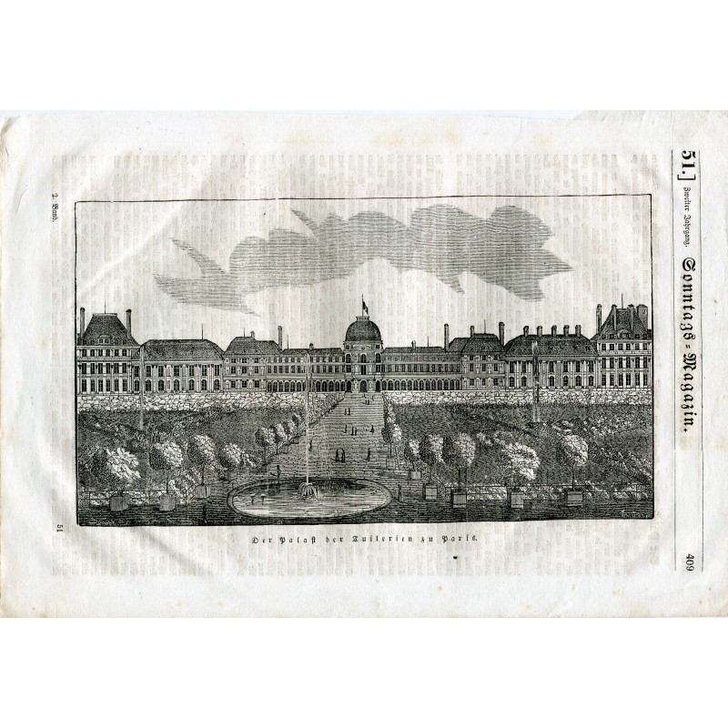 Xilografia del Palazzo delle Tuileries a Parigi, fine del XIX secolo.