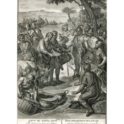 The gibeonites deceive Joshua - Dutch Bible Scenes - Antique Engraving (c.1720)