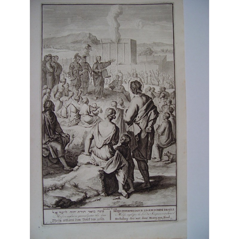 Moïse explique la loi - Scènes bibliques néerlandaises - Gravure ancienne (vers 1720)