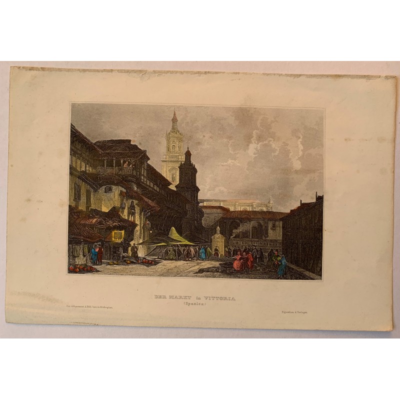 Vitoria with the Church of San Pedro Apostol - Antique engraving