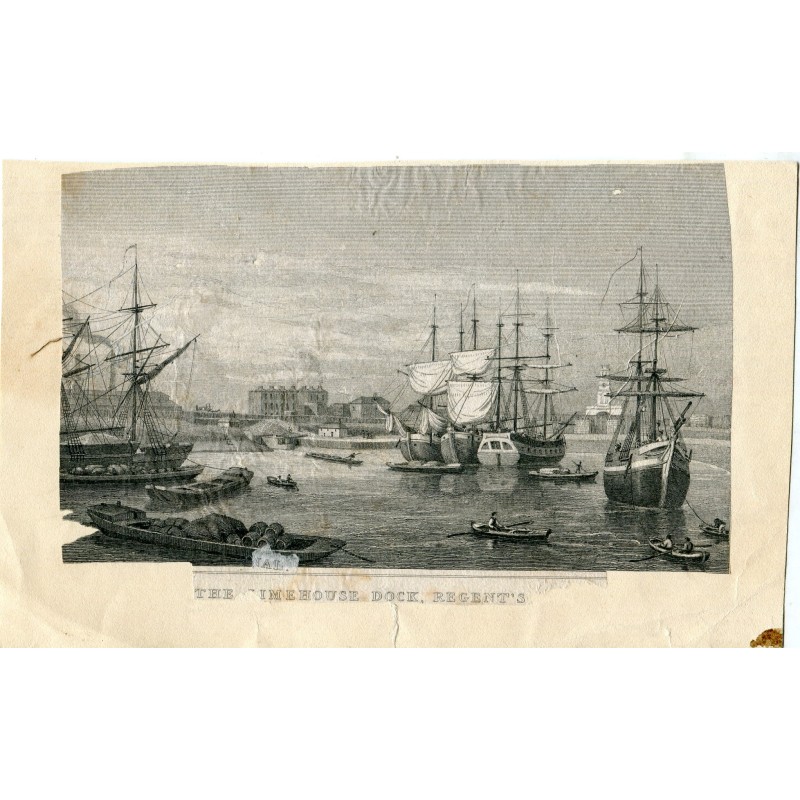 Gravure du canal Regent de Limehouse Dock dessinée par Thomas H. Shepherd