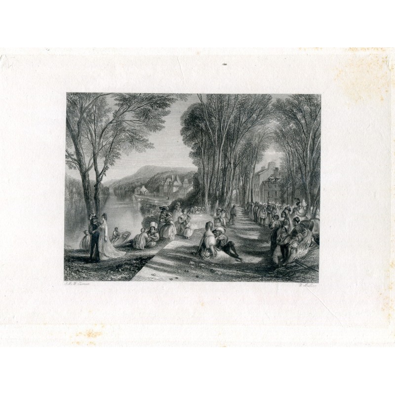 Frankreich. Kupferstich des Palastes der Schönen Gabrielle an der Seine, nach W. Turner