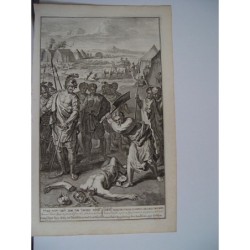 Samuele fece a pezzi Agag davanti al Signore a Ghilgal - Scene della Bibbia olandese - Incisione antica (c.1720)