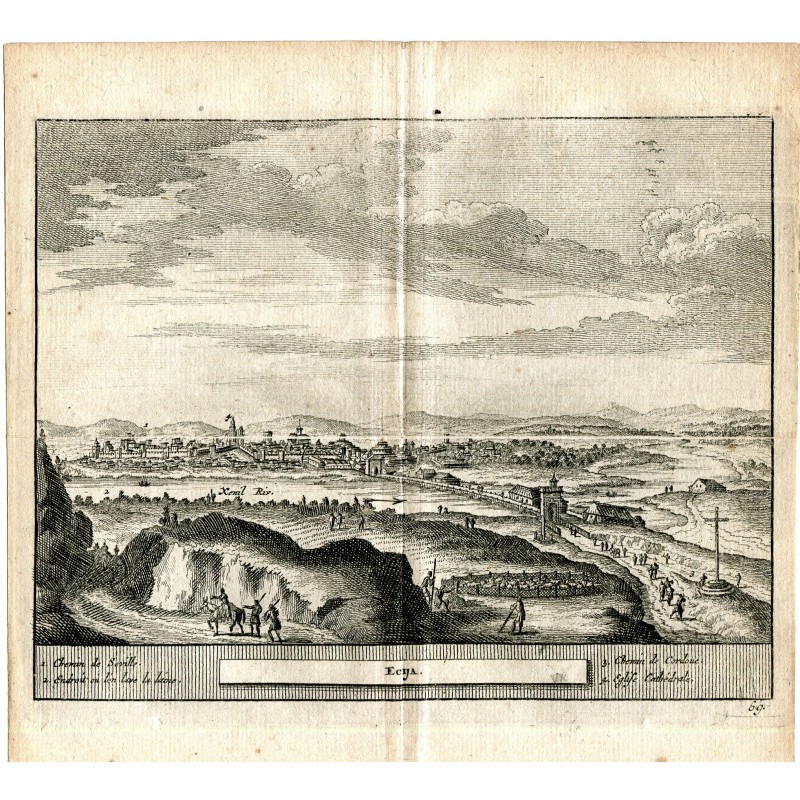 Sevilla. Ecija. Grabado por Pieter Vander Aa, 1715 pseudónimo Alvarez de Colmenar