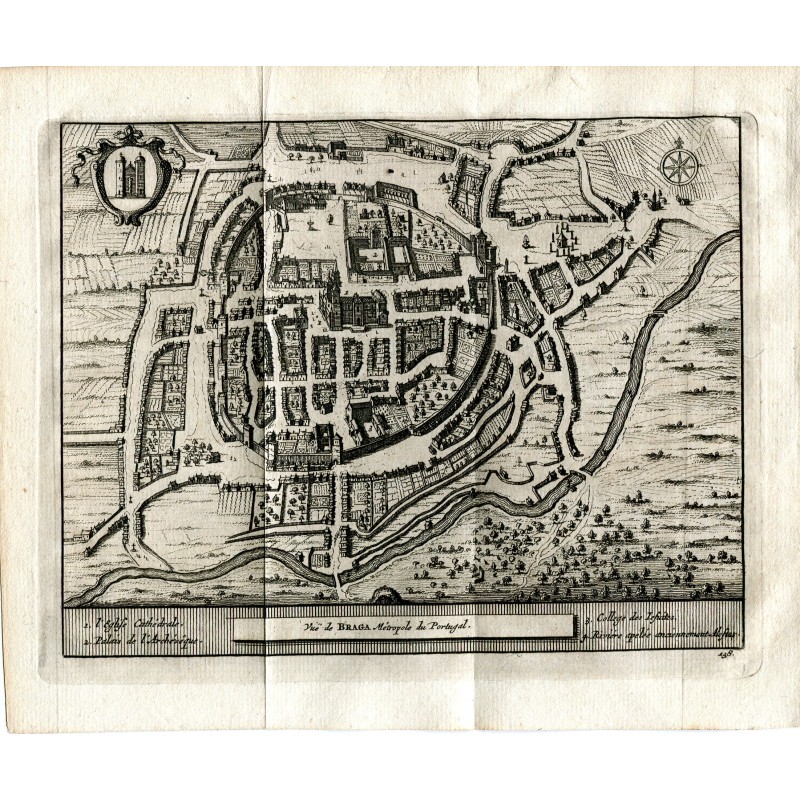 Portugal. Vue de Braga, Portugal, 1715. Grabado por P. Vander Aa, pseudónimo A. de Colmenar.